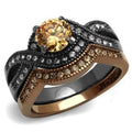 IP Light Black & IP Light coffee Stainless Steel Ring with AAA Grade CZ in Champagne