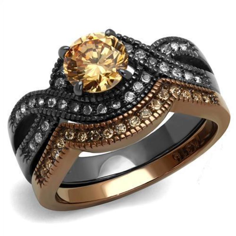 IP Light Black & IP Light coffee Stainless Steel Ring with AAA Grade CZ in Champagne