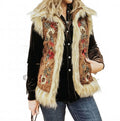 Chateau Embroidered Faux Suede And Fur Vest In Cedar