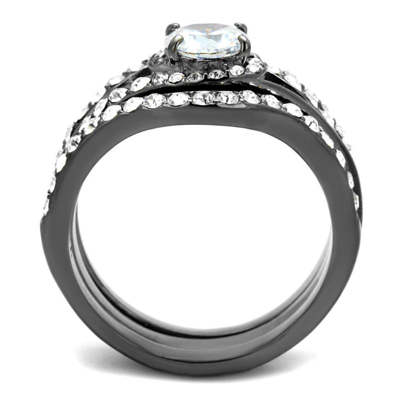 IP Light Black Stainless Steel Ring with AAA Grade CZ in Clear
