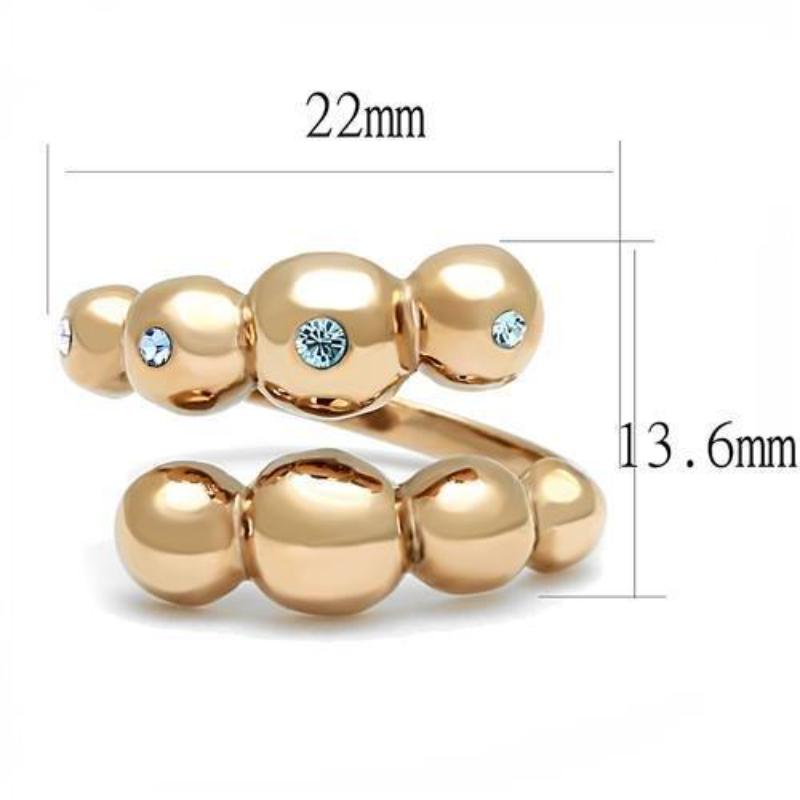 IP Rose Gold(Ion Plating) Stainless Steel Ring with Top Grade Crystal in Sea Blue