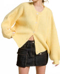 Balloon Sleeve Knit Cardigan In Yellow