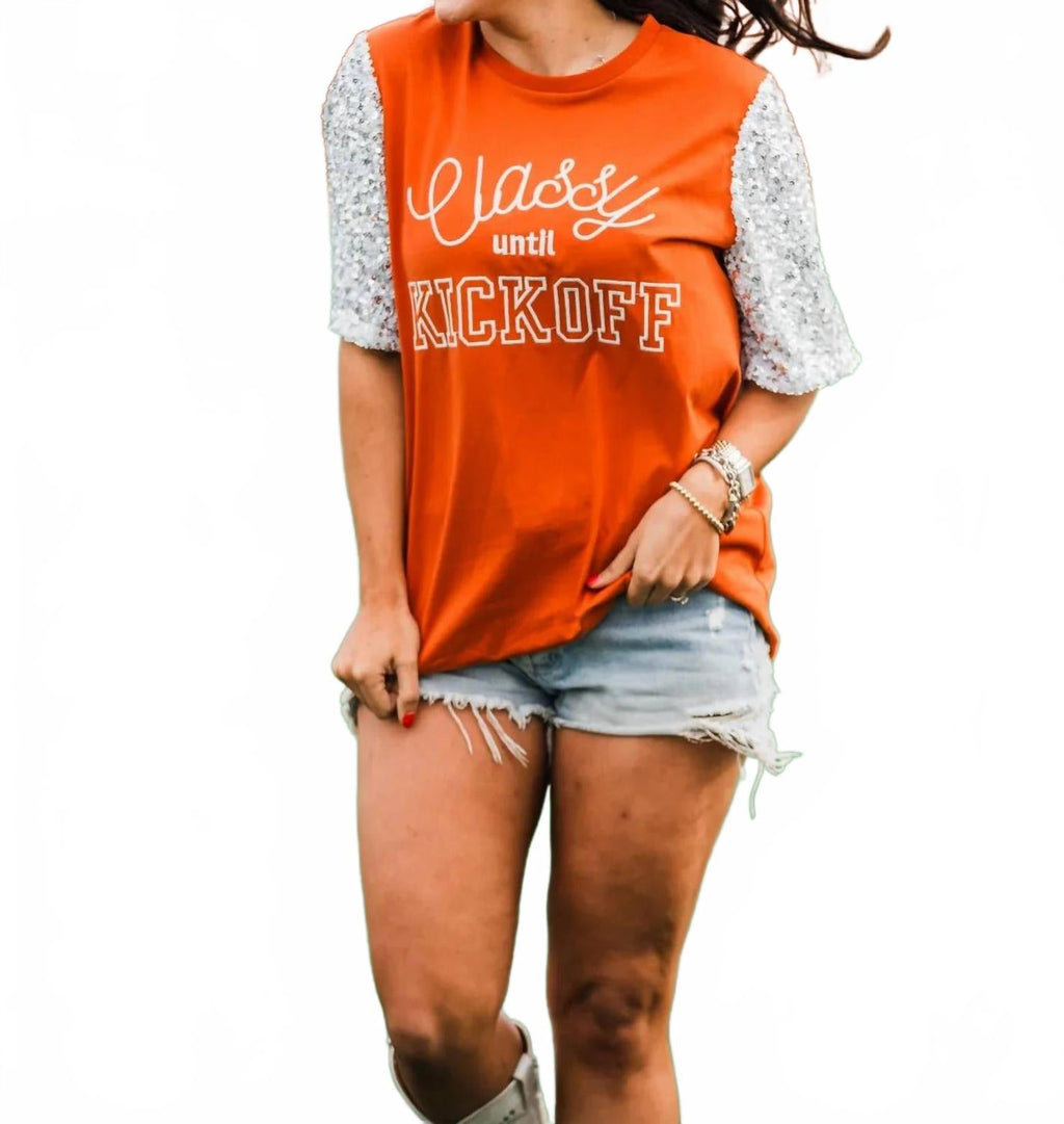 Classy Until Kickoff Top In Orange