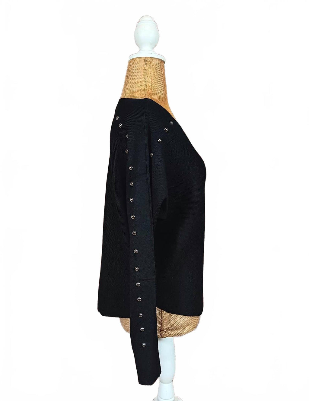 Pullover Sweater With Studded Sleeve In Black
