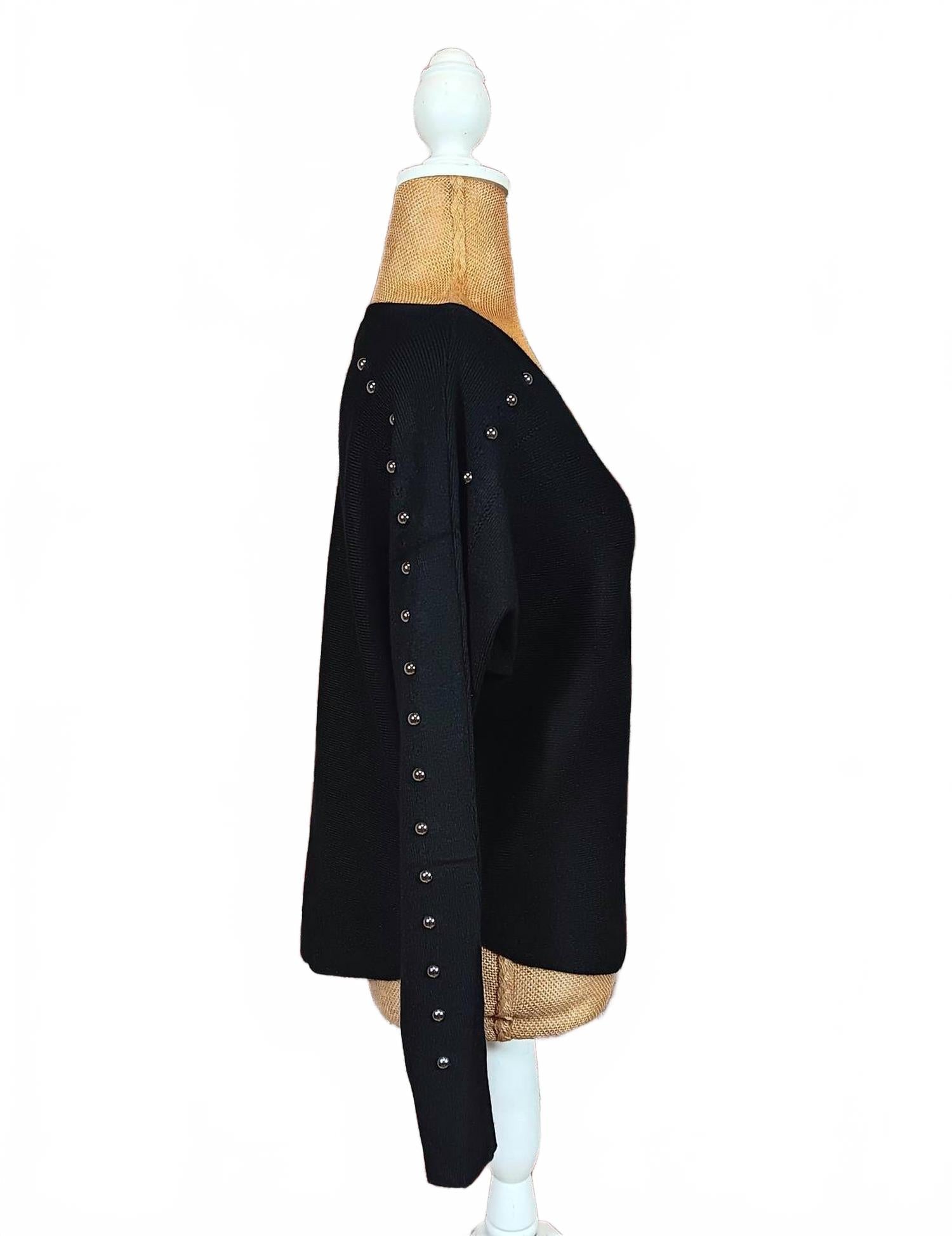 Pullover Sweater With Studded Sleeve In Black