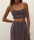 Pelea Top In Chocolate Plum Pinstripe