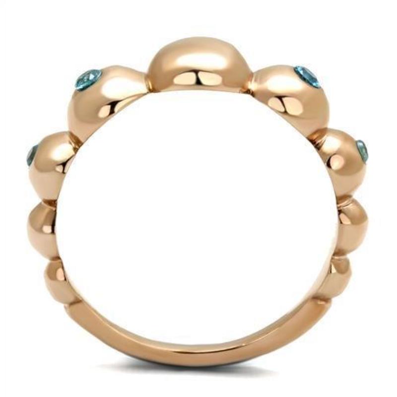 IP Rose Gold(Ion Plating) Stainless Steel Ring with AAA Grade CZ in Sea Blue