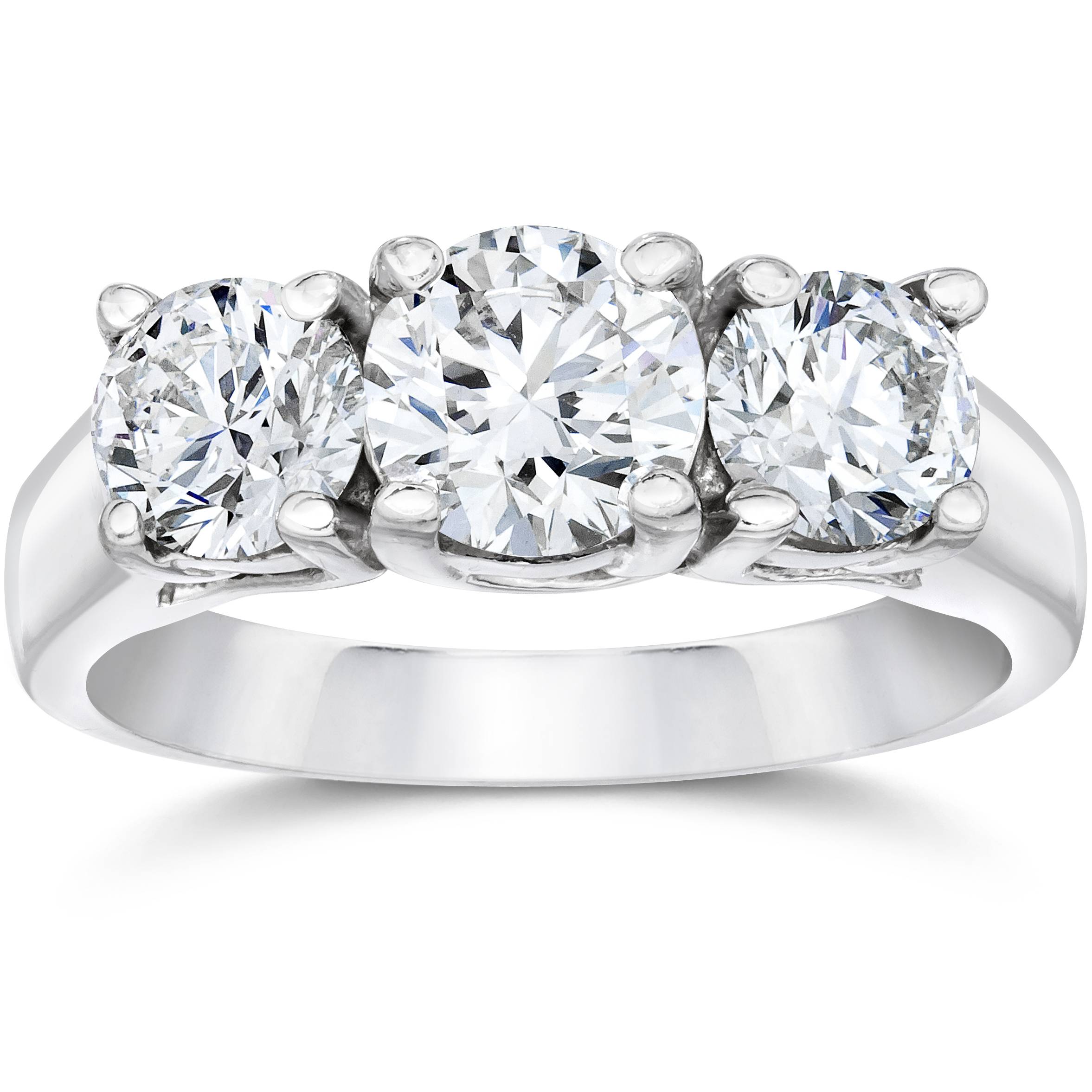 1ct 3-Stone Round Diamond Engagement Ring 14K White Gold Size Selectable
