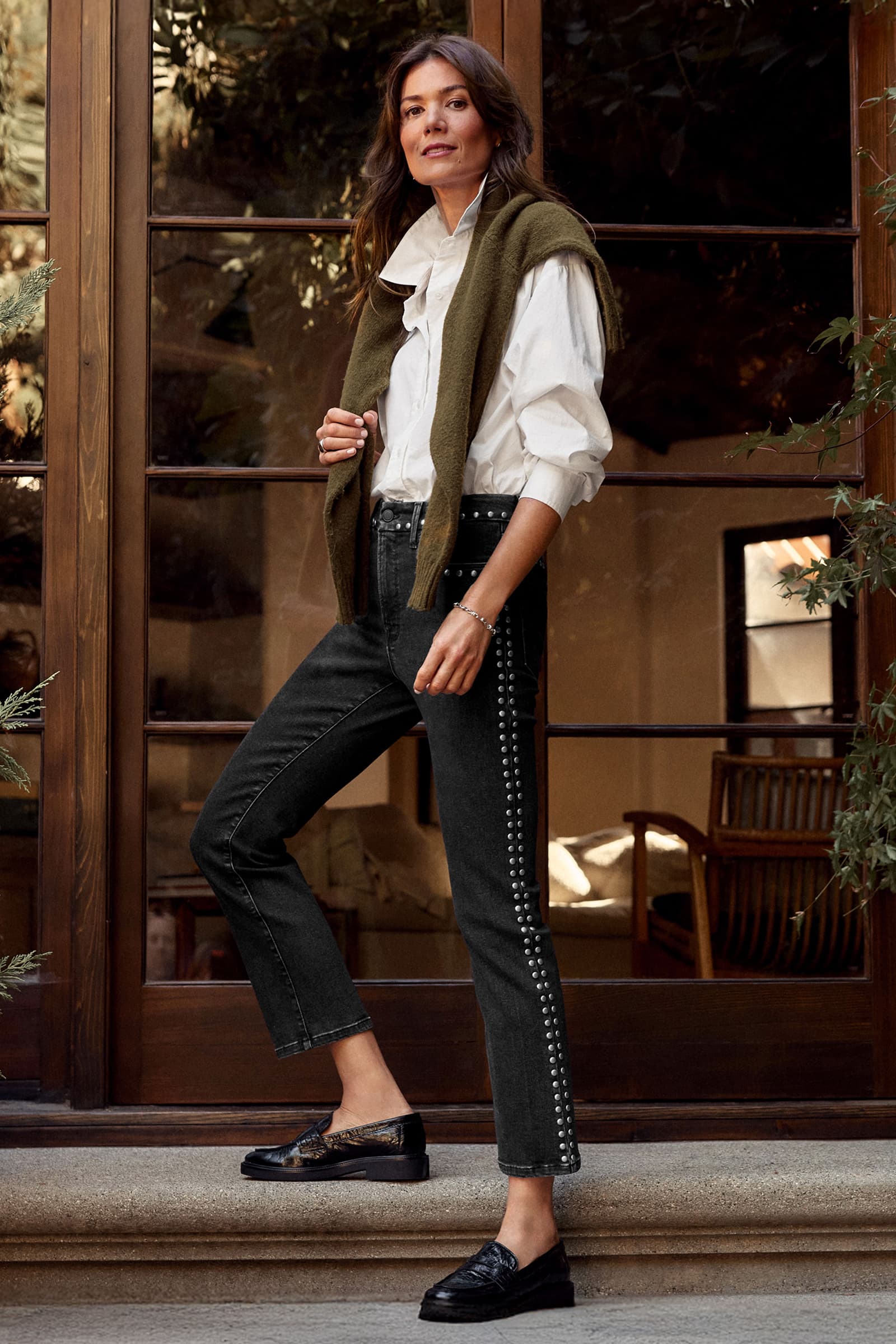 Women's Studded Legs Straight Jean