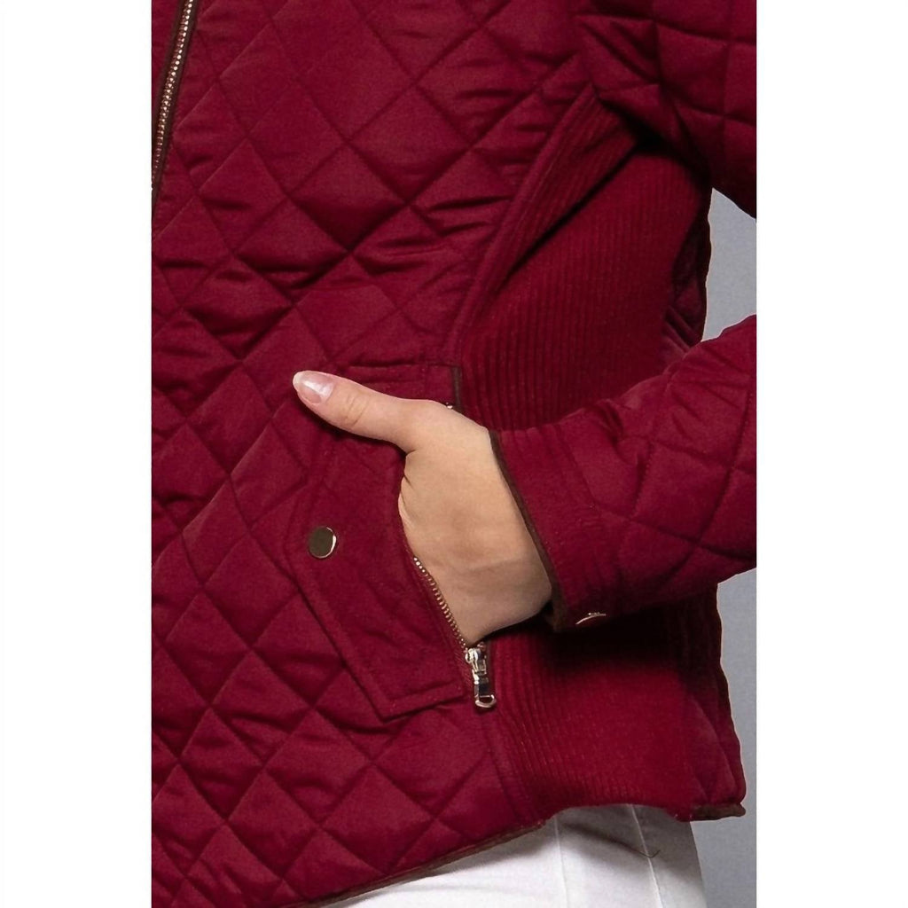Quilted Padding Jacket In Dark Wine