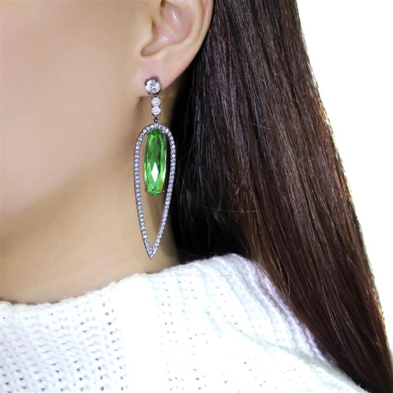 IP Light Black Stainless Steel Earrings with Top Grade Crystal in Peridot
