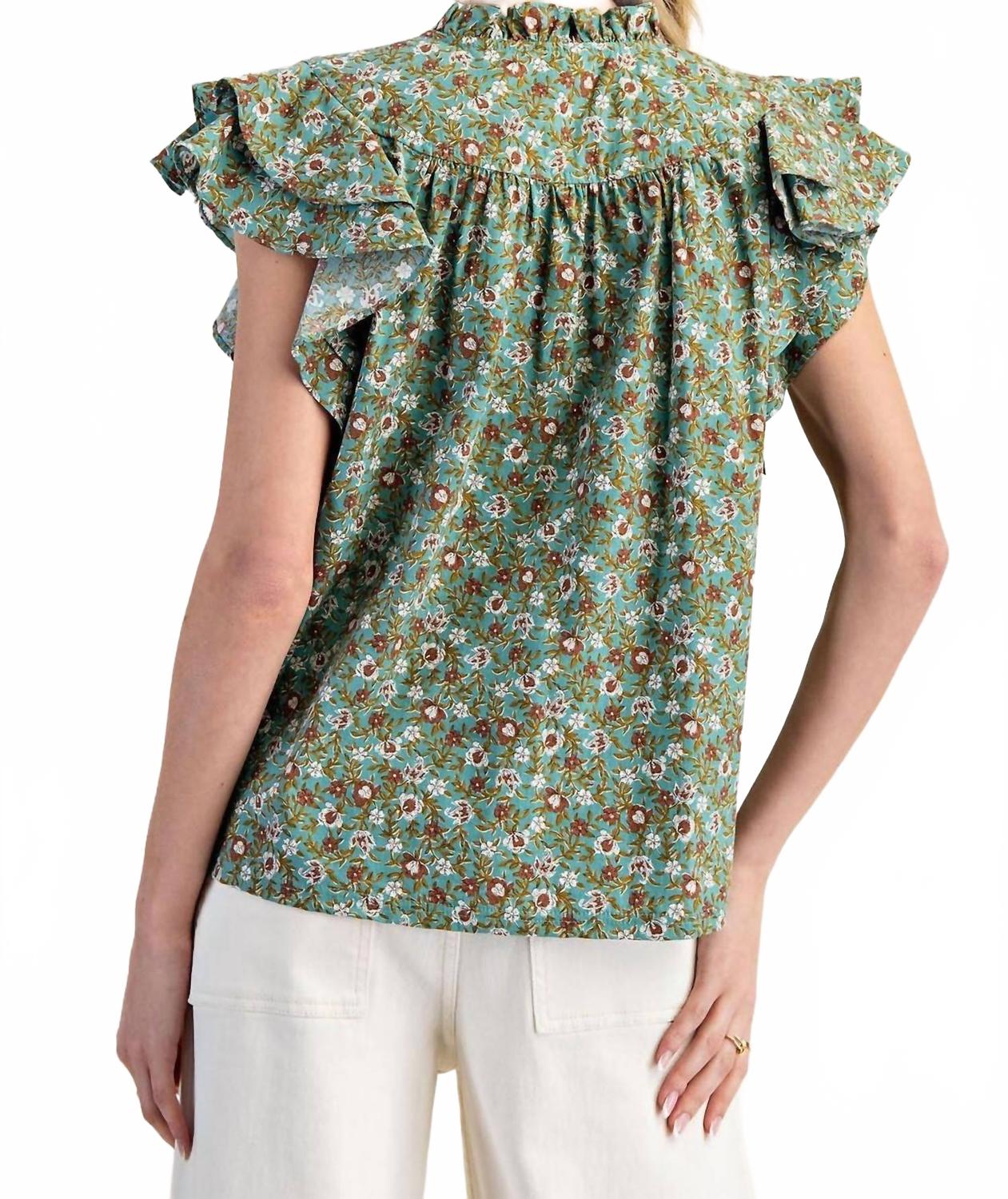 Beautiful Feelings Top In Mint Floral