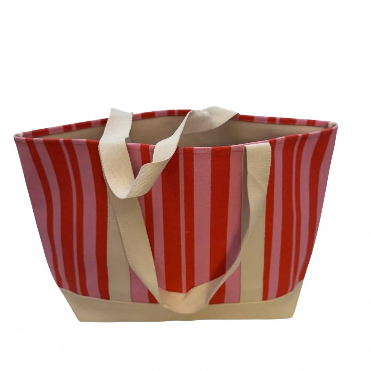 Women's Striped Tote Bag In Red And Pink