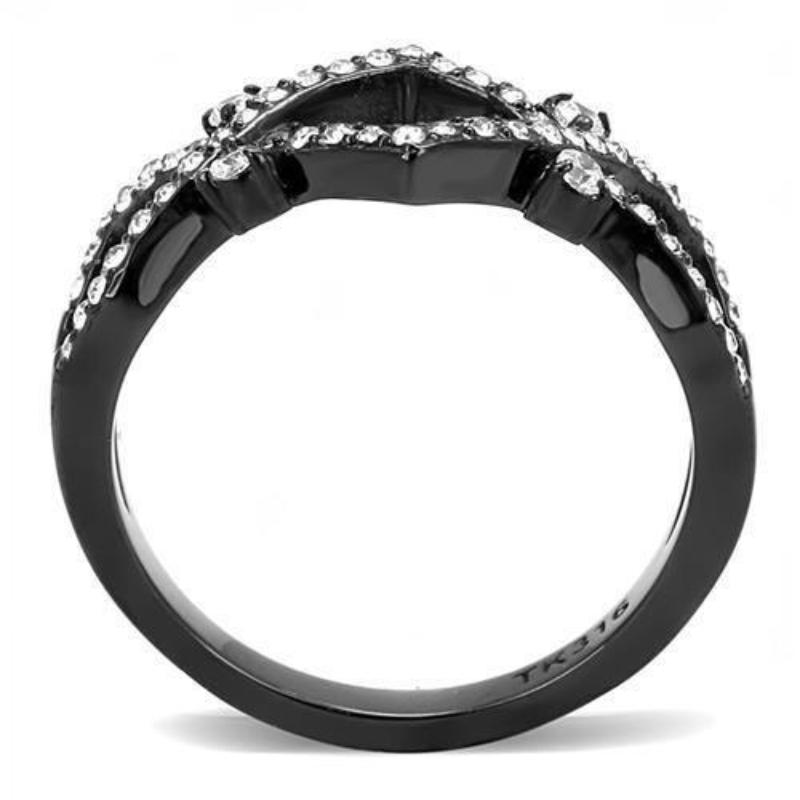 IP Black(Ion Plating) Stainless Steel Ring with AAA Grade CZ in Clear