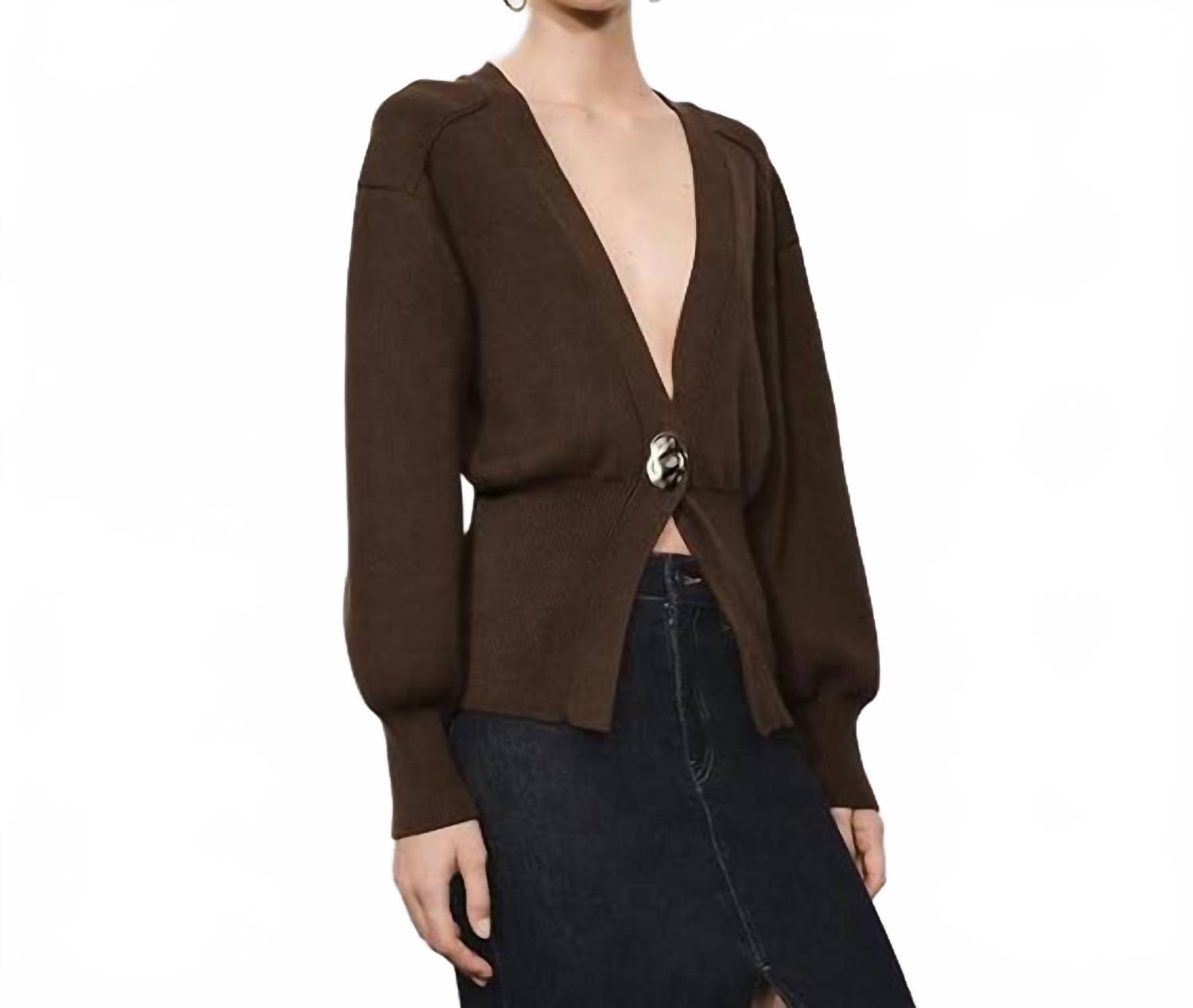 V-Neck Knitted Cardigan In Brown