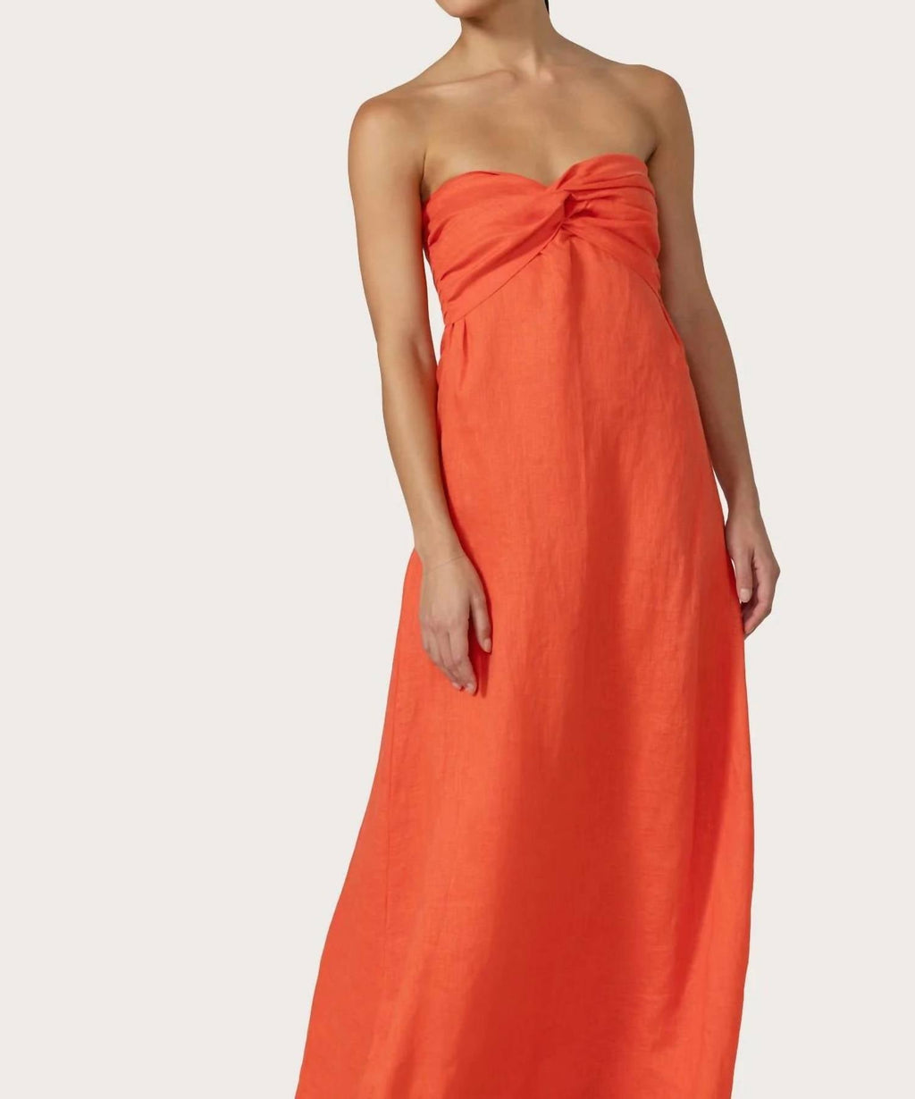 Melody Linen Maxi Dress In Salsa Coral