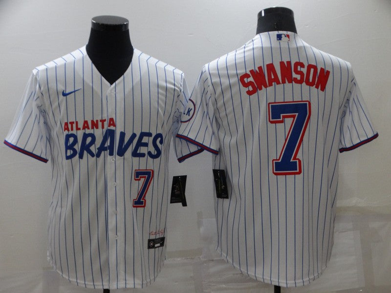 Men's Atlanta Braves Dansby Swanson #7 White Stitched Player Jersey1 City Edition