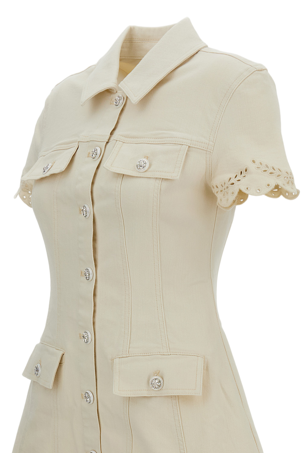 Cream Broderie Denim Mini Dress