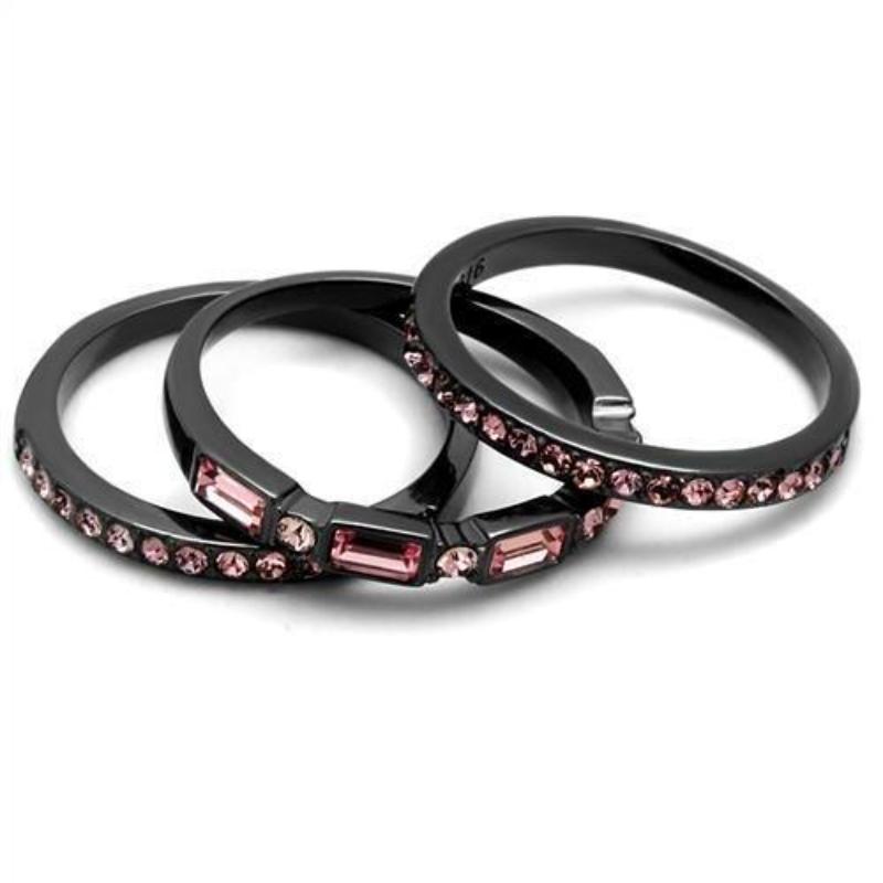 IP Light Black Stainless Steel Ring with Top Grade Crystal in Multi Color