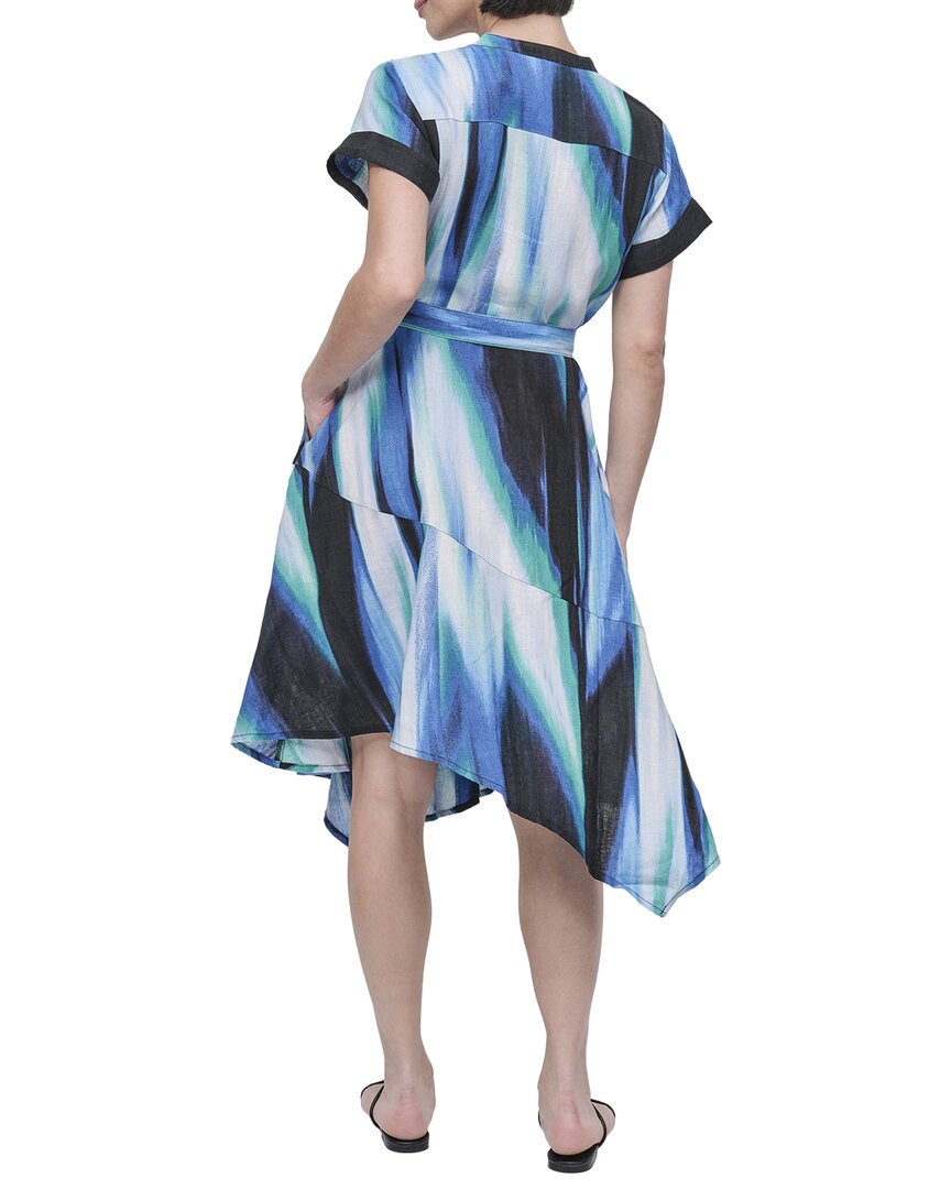 DKNY Printed Linen Wrap Midi Dress