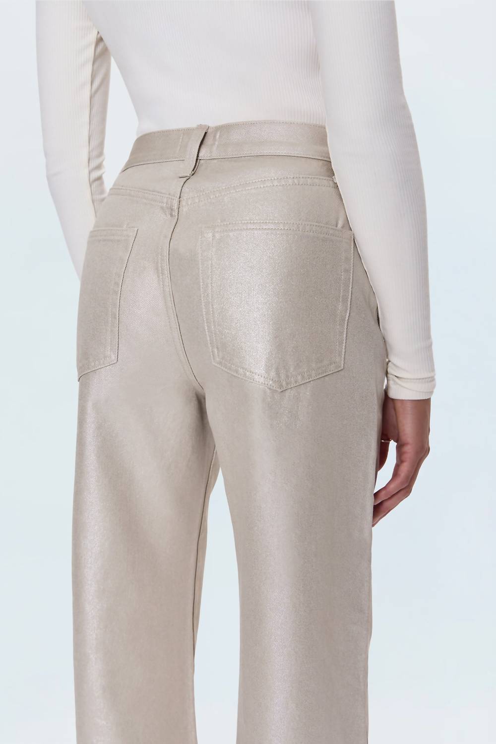 Tate High Rise Bowed Leg Jeans In Champagne Luster