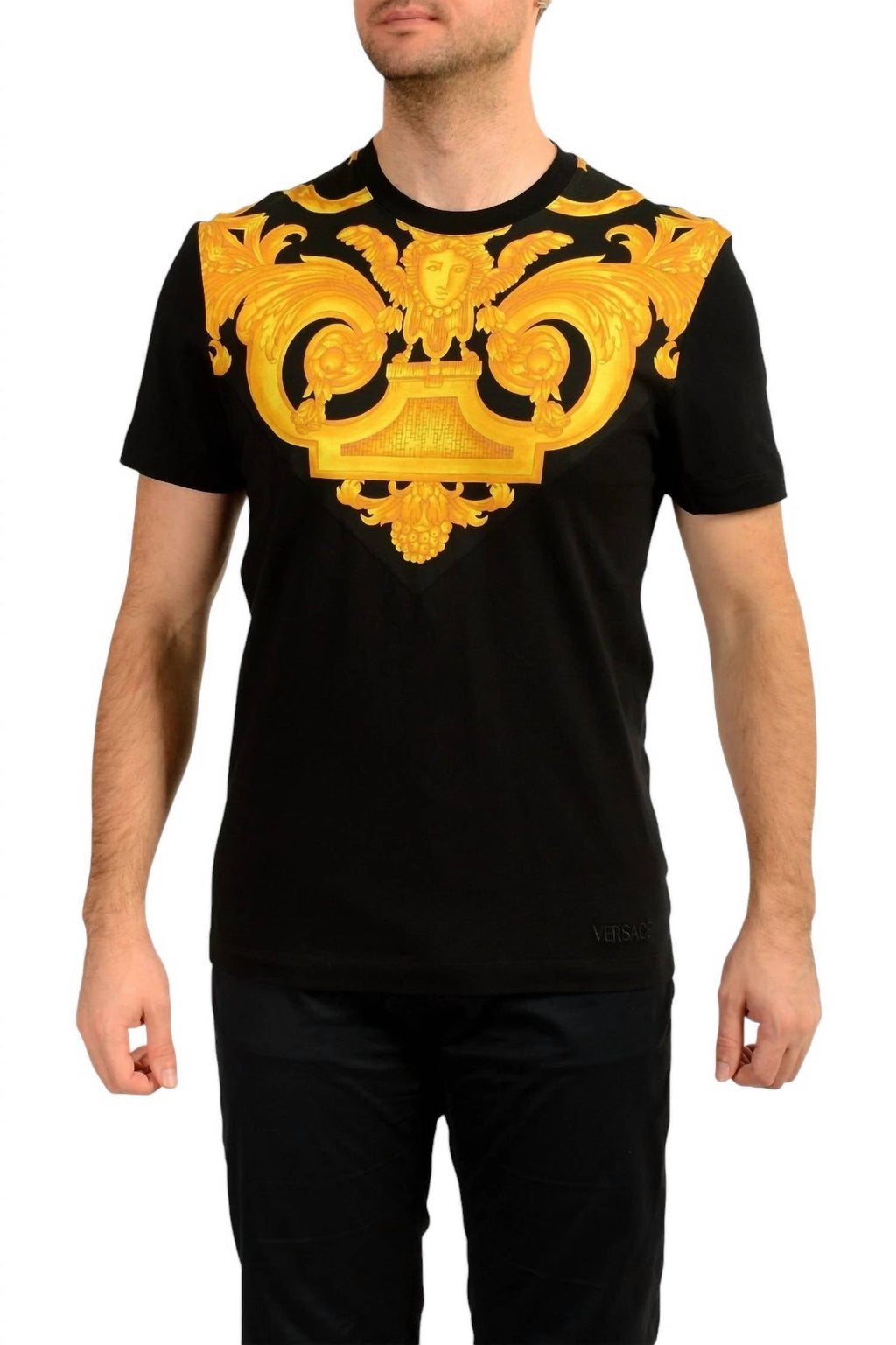 Medusa Print Cotton Tee In Black/gold