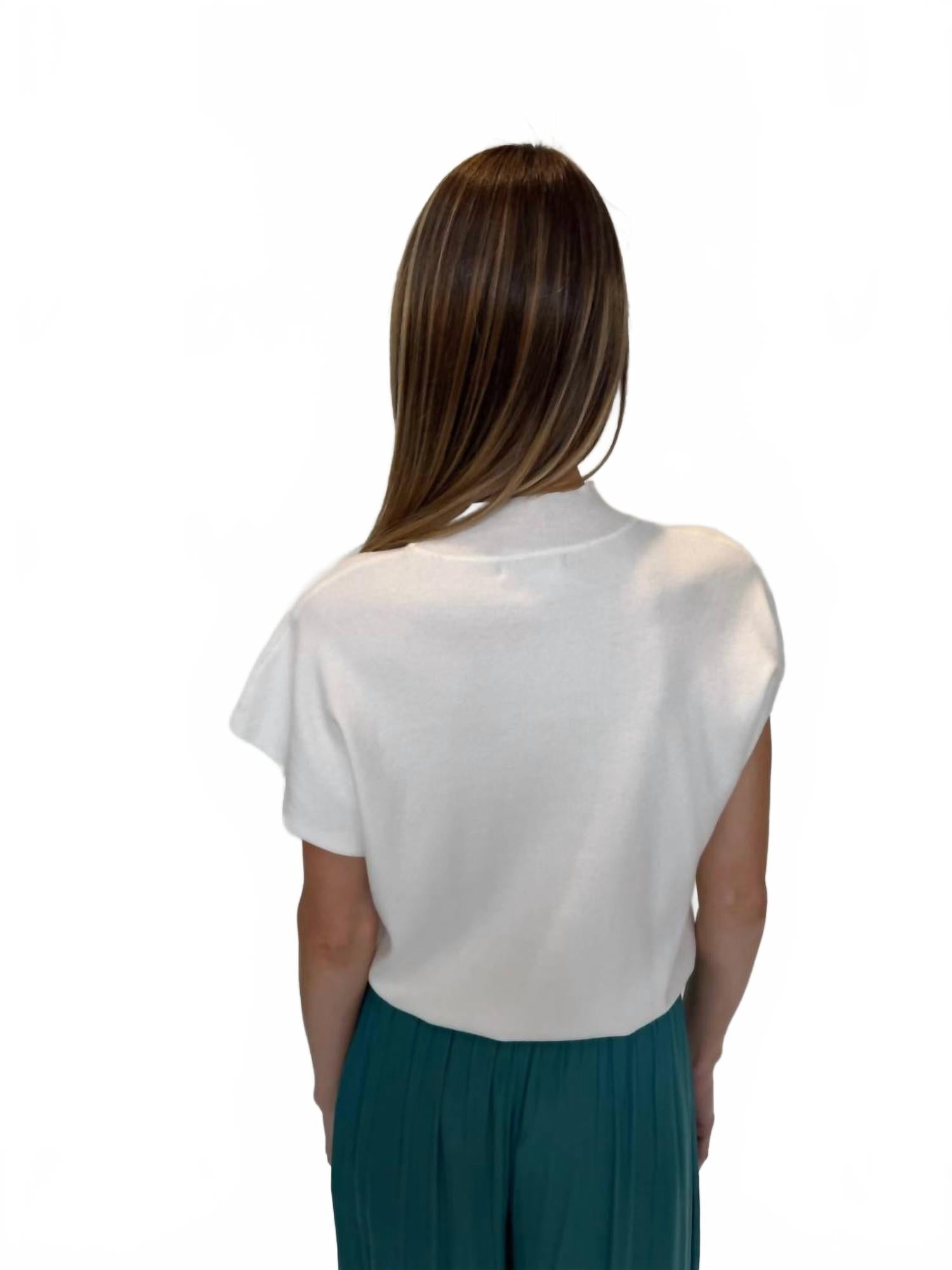 Short Sleeve Drop Shoulder Sweater In Ivory