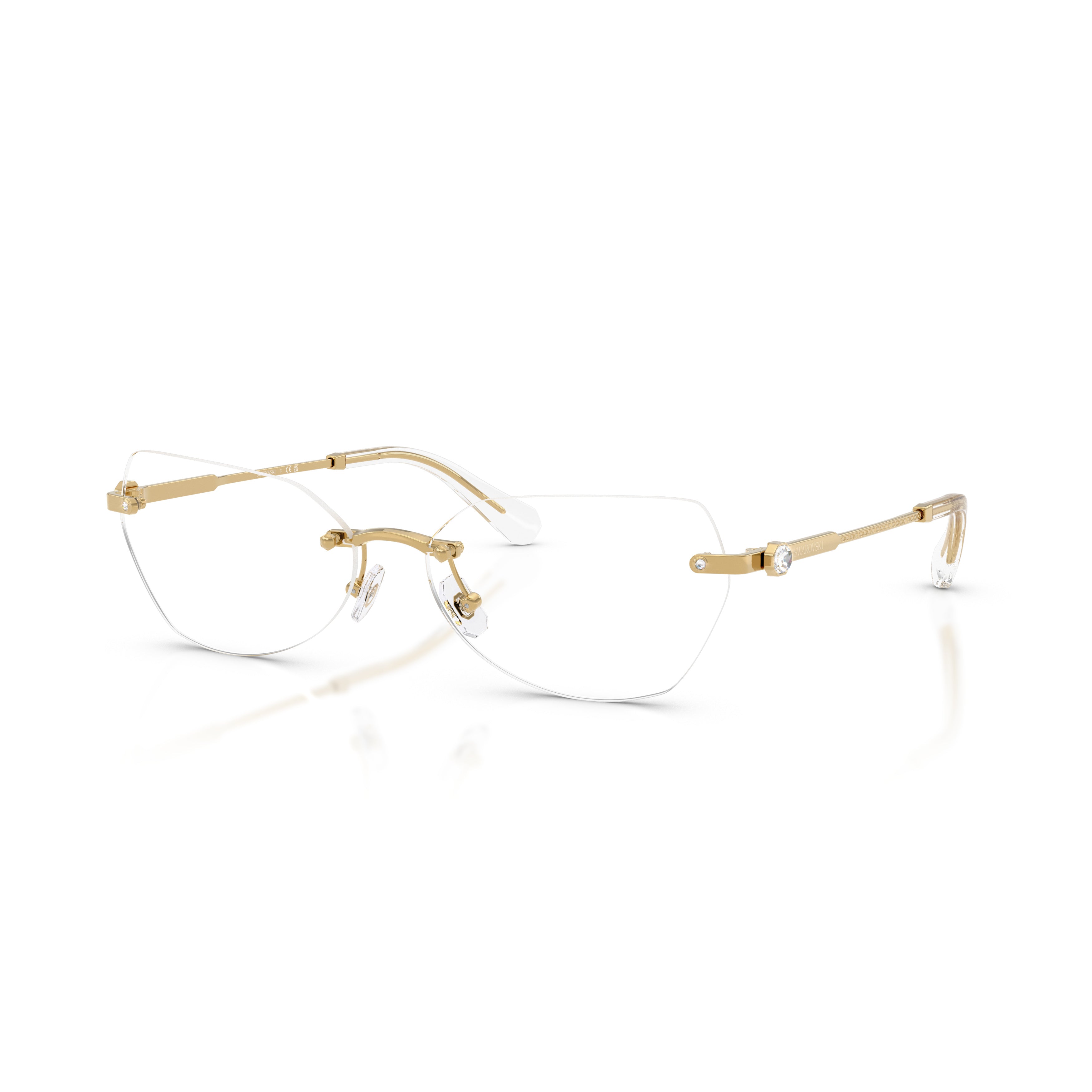 0Sk1031 Rimless Gold Metal Eyeglasses with Textured Temples