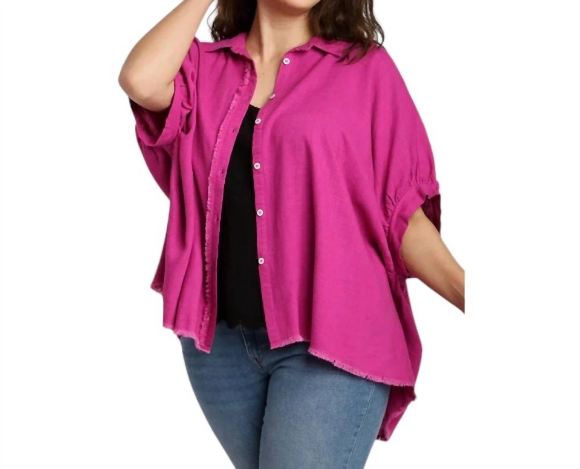 With Out Your Love Button Front Top - Plus Size In Magenta