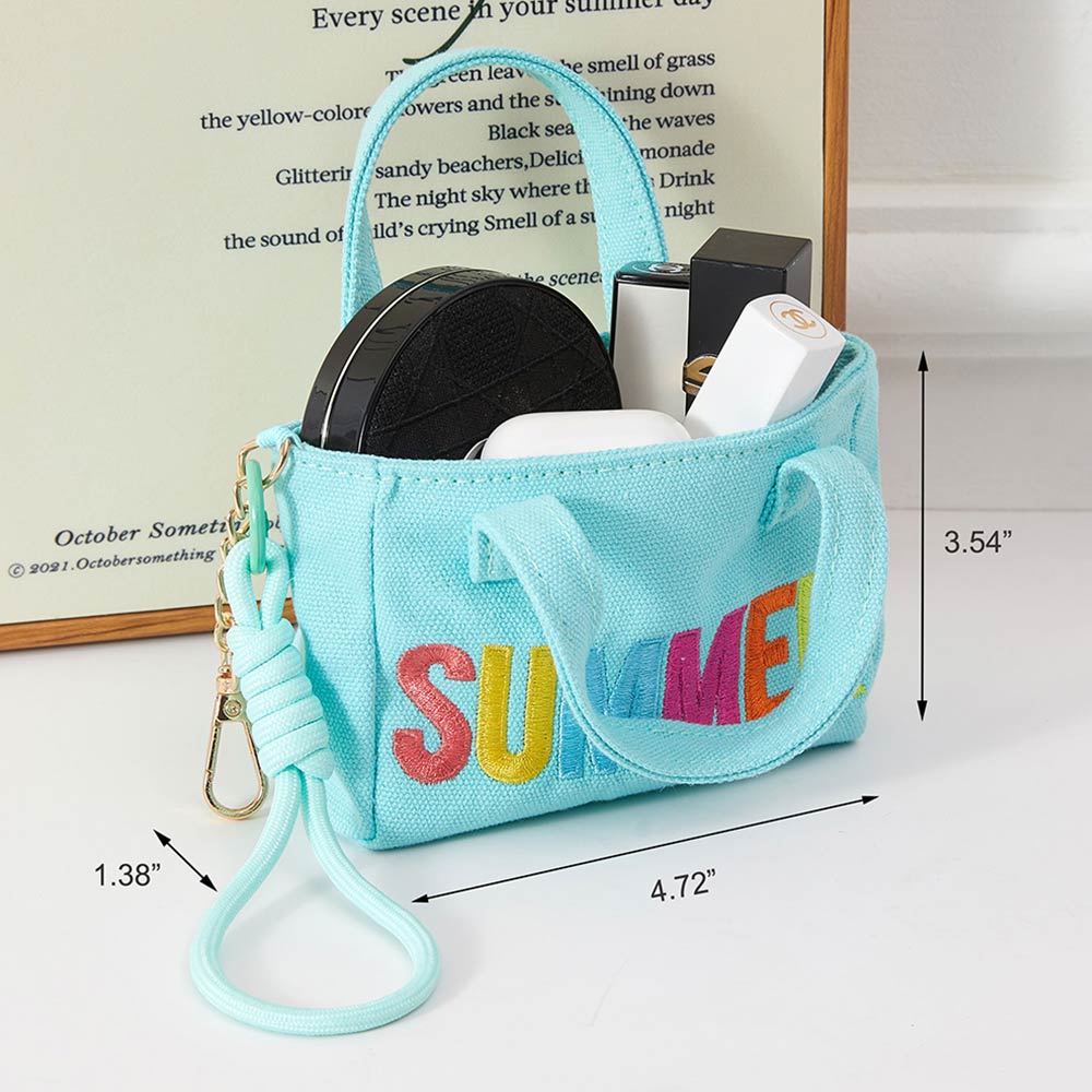 SUMMER Letter Embroidered Mini Canvas Tote Bag Keychain Bag Charm