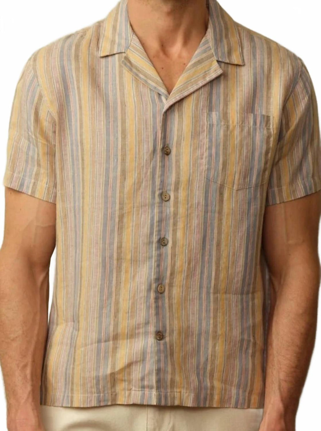 Fez Striped Linen Short Sleeve Shirt In Kauai Stripe