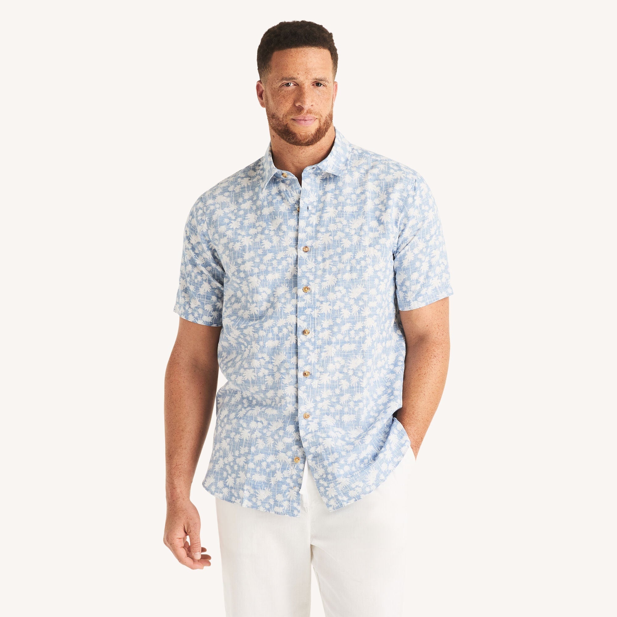 Nautica Mens Big & Tall Printed Short-Sleeve Linen Shirt