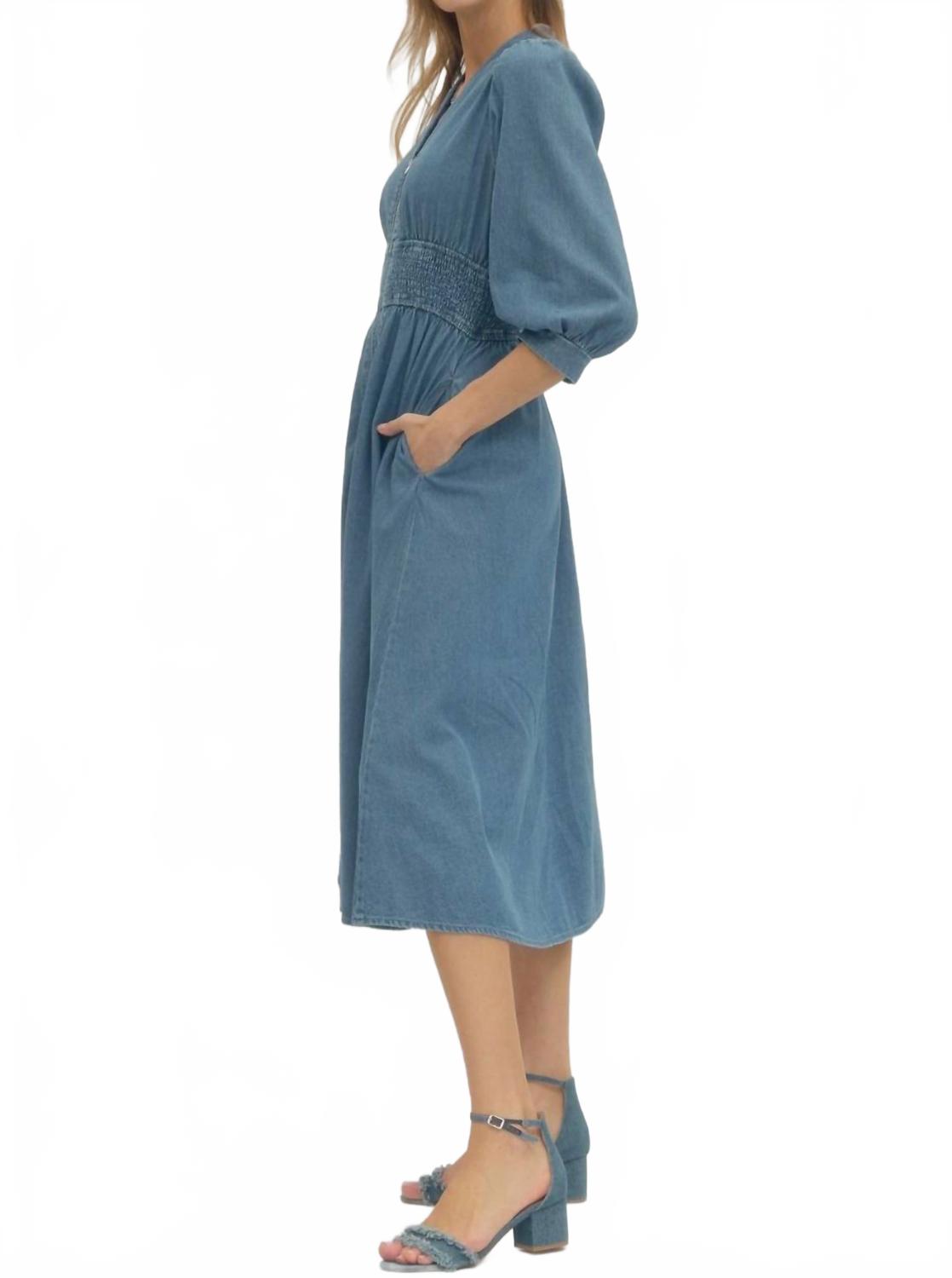 Denim Midi Dress In Blue