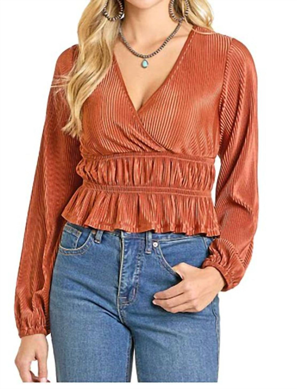 Women's Cowgirl Plisse Blouse In Scarlet