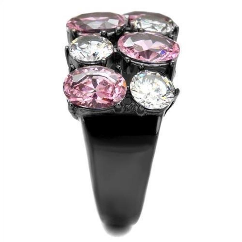 IP Light Black Stainless Steel Ring with AAA Grade CZ in Rose