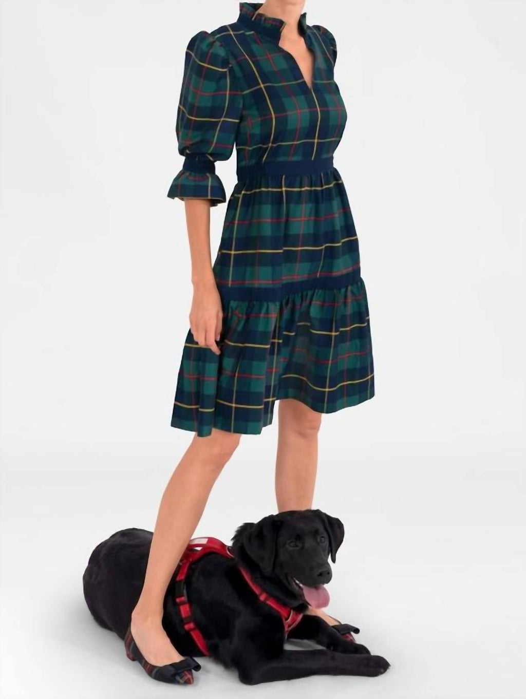 Plaidly Cooper Teardrop Dress In Green Multi
