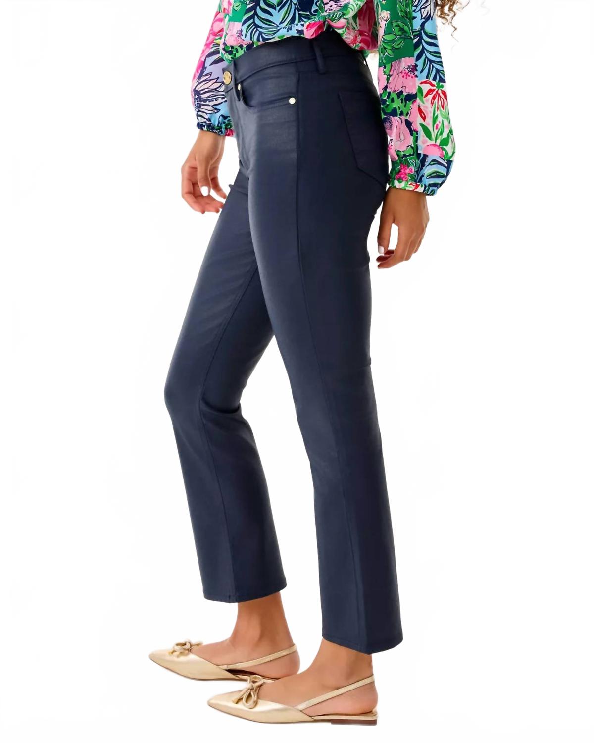 Liza Coated Crop Flare Pants In Low Tide Navy
