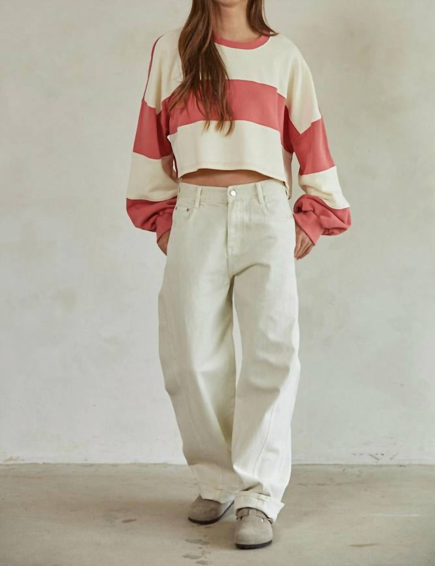 Sidelines Knit Pullover In Red Ivory