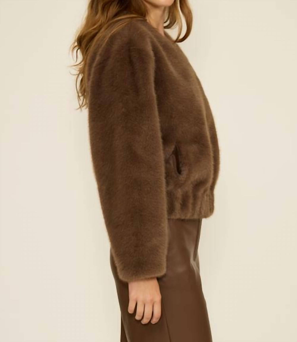 Aubrey Faux Fur Jacket In Brown
