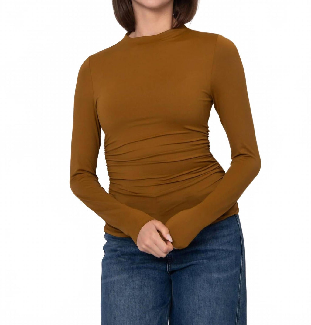 Funnel Neck Ruched Top In Tumeric