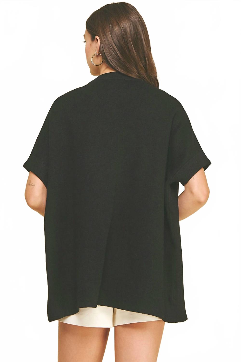 Open Front Knit Cape Cardigan In Black