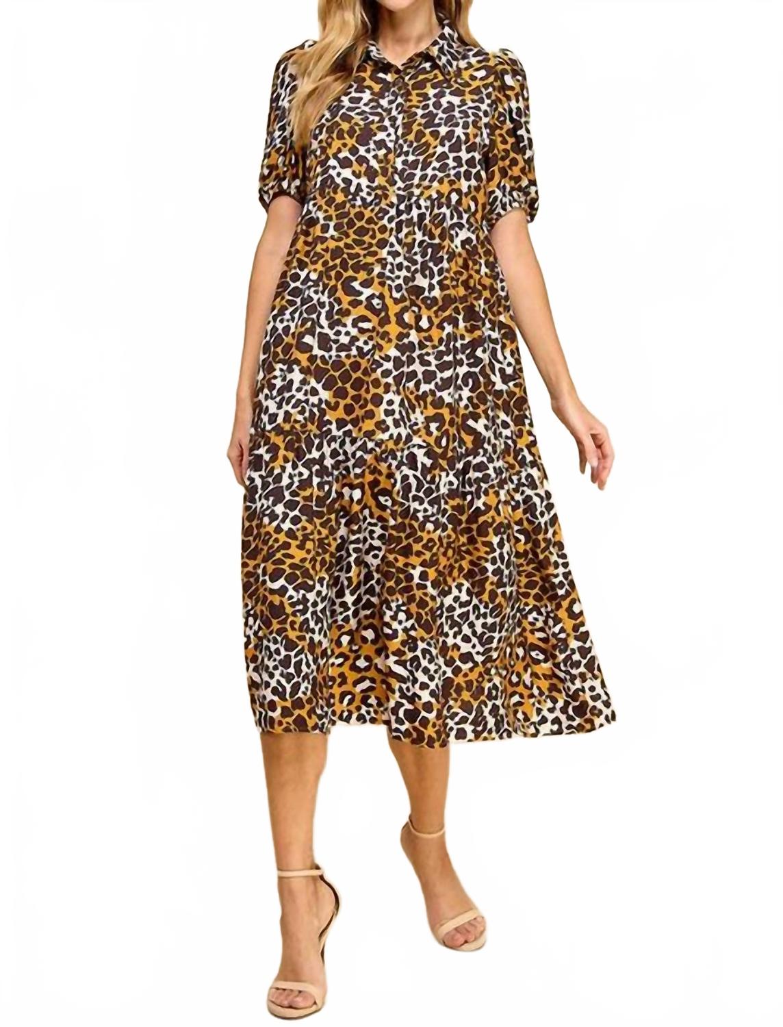 Collared Midi Shirt Dress In Beige/black