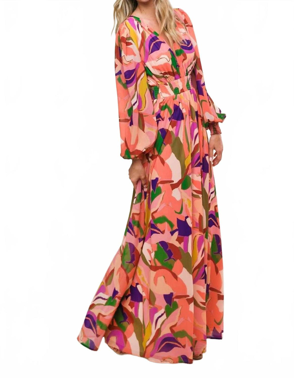 Over And Over Woven Maxi Dress In Peach