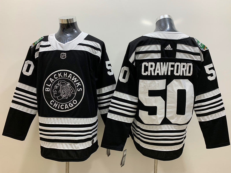 Men's Chicago Blackhawks Corey Crawford #50 Black Breakaway Player jersey