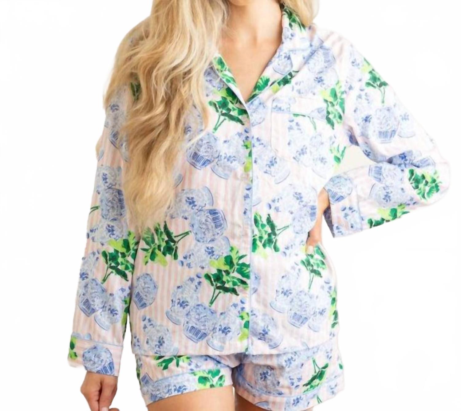 Lane Short Pajama Set In Ginger Fig Stripe