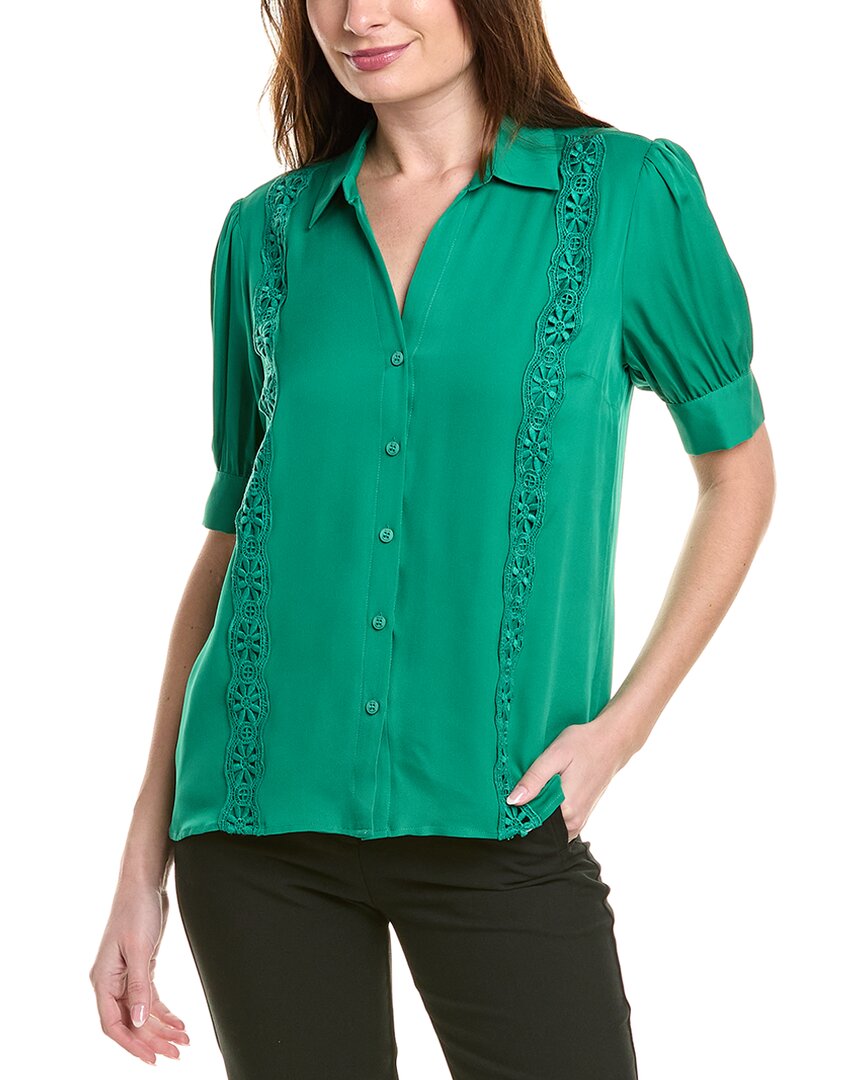 Elie Tahari The Aram Crochet-Trim Silk Blouse