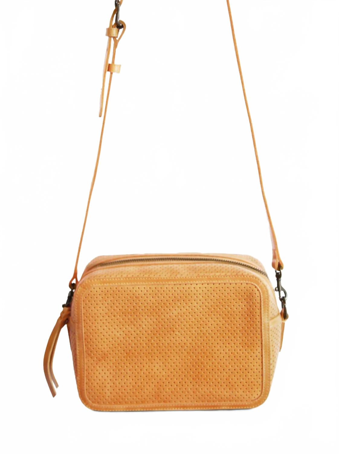 Women's Medium Zipper Crossbody Bag In Perforated Cognac