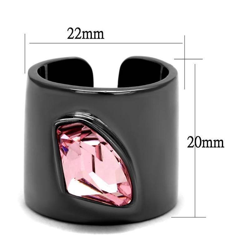 IP Light Black Stainless Steel Ring with Top Grade Crystal in Light Rose