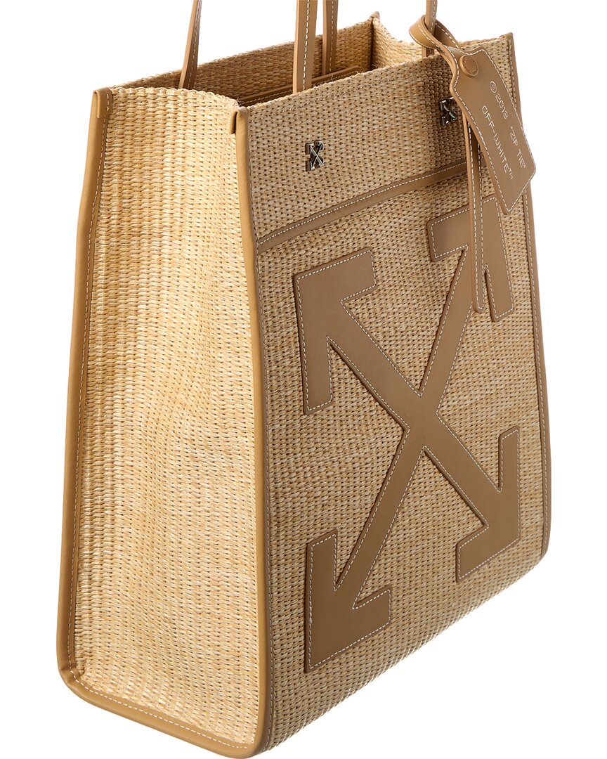 Off-White Boxy Large Straw & Leather Tote