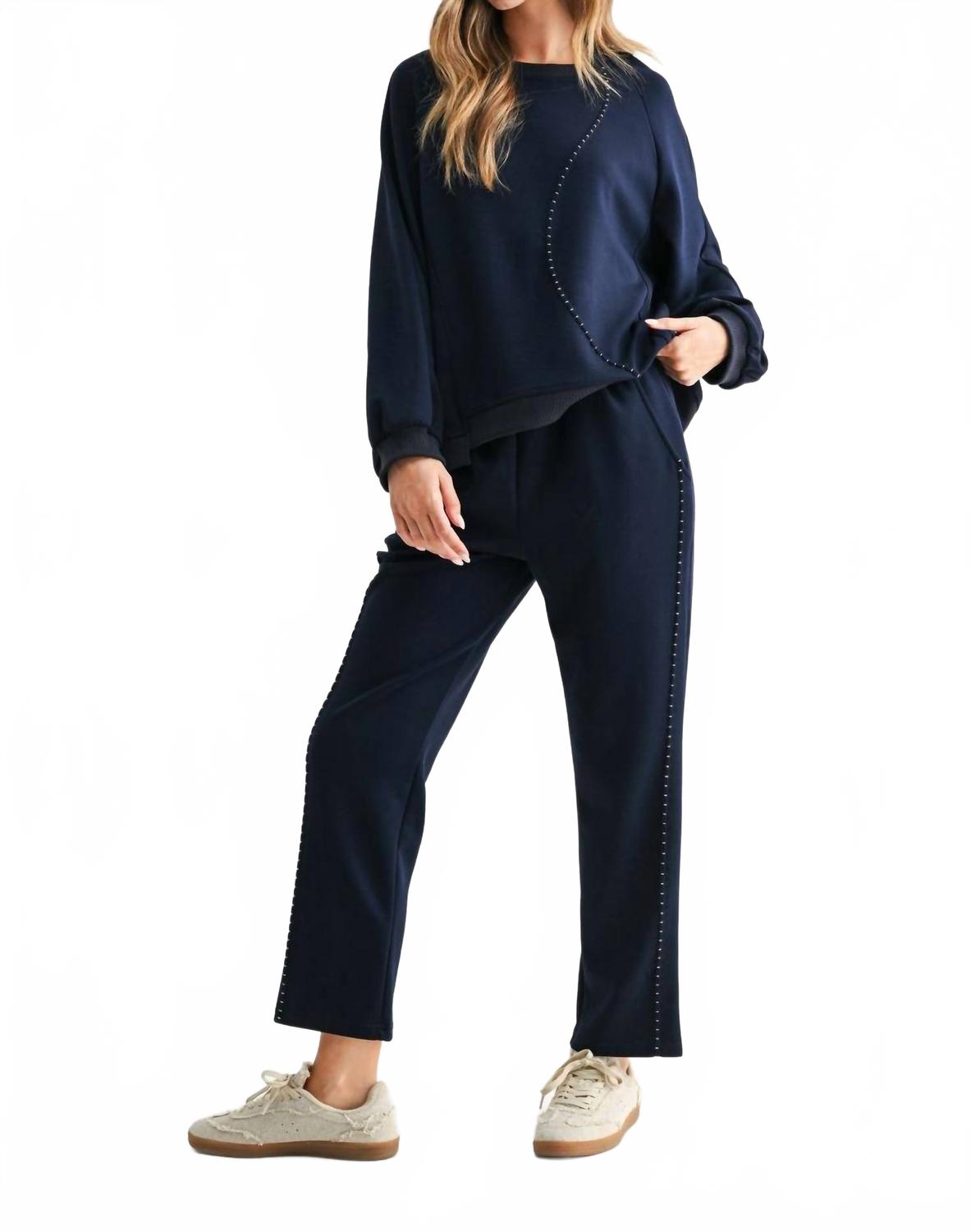 Kaely Long Sleeve Pant Set In Navy